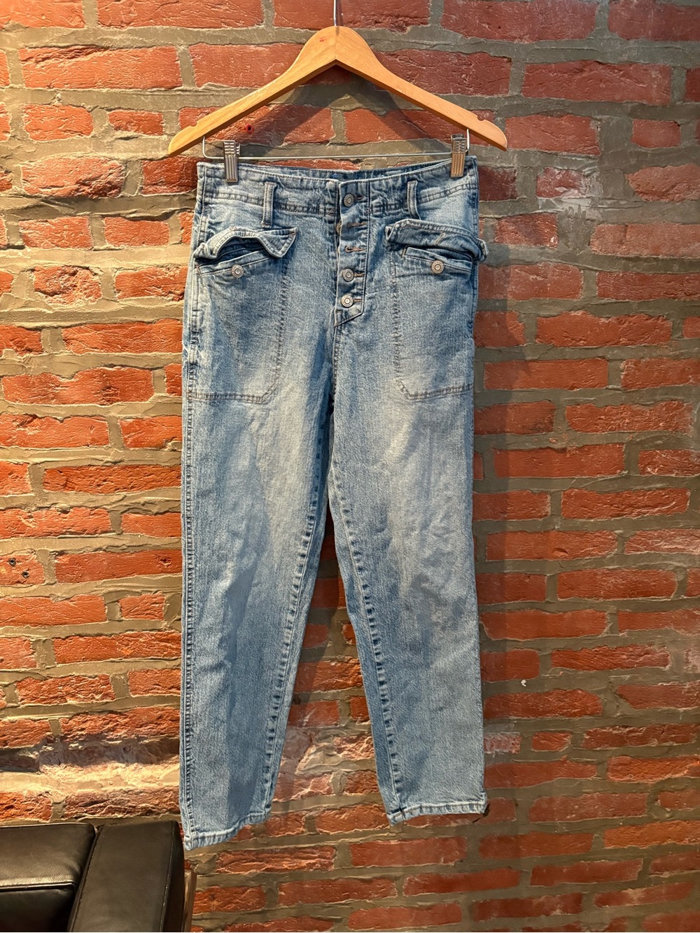 Kensie Light Blue Slim Straight Jeans with Button-Front